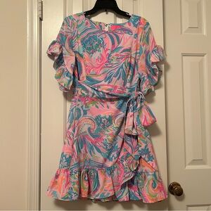 Lilly Pulitzer Darlah Stretch Dress Wrap Style Multi Carnivale Coral Size 10
